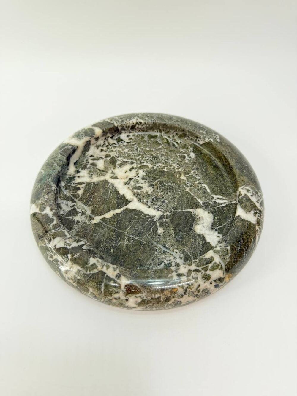 Marble Coaster Dish Made in Pakistan Green Stone Round Heavy 2.42 lb